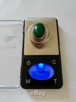 Ancienne boîte à pilules en argent massif et cabochon d'agate verte à identif