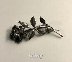 Ancienne broche rose ART NOUVEAU argent massif Bijoux style Nancy Poinçons 6 cm