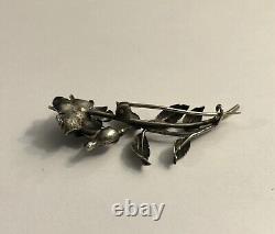 Ancienne broche rose ART NOUVEAU argent massif Bijoux style Nancy Poinçons 6 cm