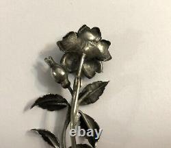 Ancienne broche rose ART NOUVEAU argent massif Bijoux style Nancy Poinçons 6 cm