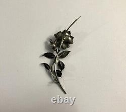 Ancienne broche rose ART NOUVEAU argent massif Bijoux style Nancy Poinçons 6 cm