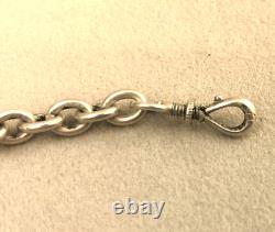 Ancienne chaine de montre à gousset Argent massif oeil de tigre Chatelaine clé