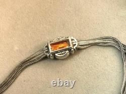 Ancienne chaine de montre à gousset Argent massif oeil de tigre Chatelaine clé