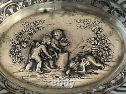 Ancienne coupe corbeille en argent massif allemand german silver mark J2K tray