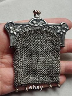 Ancienne grande bourse aumônière / sac de soirée en Argent fin XIXème