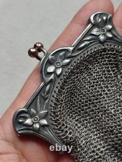 Ancienne grande bourse aumônière / sac de soirée en Argent fin XIXème