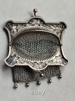 Ancienne grande bourse aumônière / sac de soirée en Argent fin XIXème