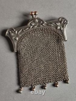 Ancienne grande bourse aumônière / sac de soirée en Argent fin XIXème