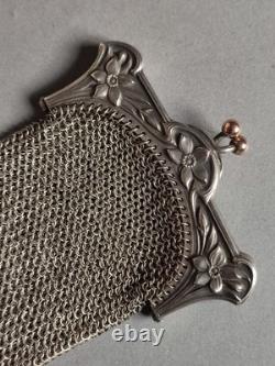 Ancienne grande bourse aumônière / sac de soirée en Argent fin XIXème