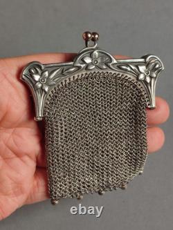 Ancienne grande bourse aumônière / sac de soirée en Argent fin XIXème