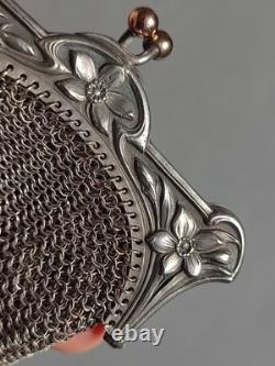 Ancienne grande bourse aumônière / sac de soirée en Argent fin XIXème