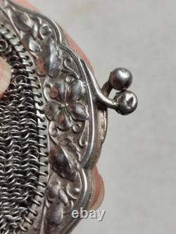 Ancienne grande bourse aumônière / sac de soirée en Argent fin XIXème