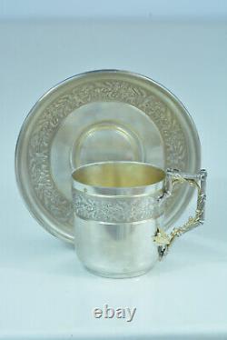 Ancienne tasse et sous tasse Argent massif Alphonse Debain Lys gui Art Nouveau