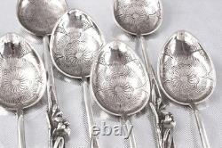 Anciennes 8 cuillères à dessert NAGASAKI JAPON ARGENT MASSIF fin 19ème