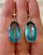 Anciennes Boucles D'oreilles Argent Massif Enorme Topaze Bleue Naturelle