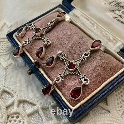 Anciennes Boucles D'oreilles Argent Massif Grenats Design Createur