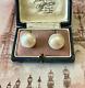 Anciennes Boucles D'oreilles Argent Massif Or Perle Blanche Baroque