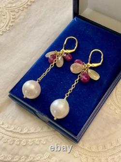Anciennes Boucles D'oreilles Argent Massif Or Rubis Saphir Jaune Perle