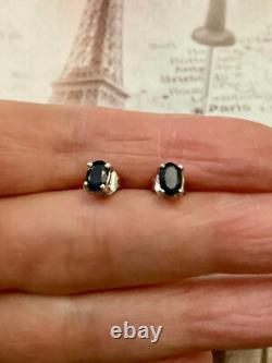 Anciennes Boucles D'oreilles Argent Massif Or Véritable Saphir Bleu 1 Carat