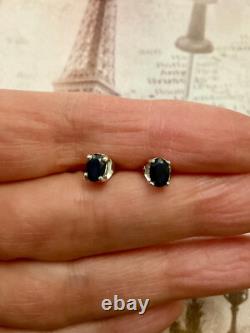 Anciennes Boucles D'oreilles Argent Massif Or Véritable Saphir Bleu 1 Carat