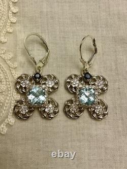 Anciennes Boucles D'oreilles Argent Massif Sublime Topaze Bleue Et Saphir