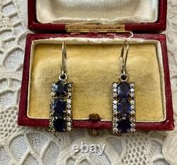 Anciennes Boucles D'oreilles Argent Massif Vermeil Topaze Et Améthyste
