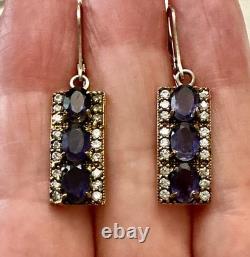 Anciennes Boucles D'oreilles Argent Massif Vermeil Topaze Et Améthyste