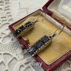 Anciennes Boucles D'oreilles Argent Massif Vermeil Topaze Et Améthyste