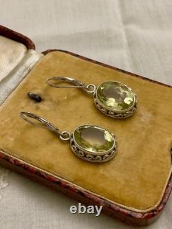 Anciennes Boucles D'oreilles Argent Massif -citrine Véritable