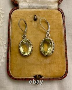Anciennes Boucles D'oreilles Argent Massif -citrine Véritable
