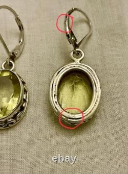 Anciennes Boucles D'oreilles Argent Massif -citrine Véritable