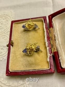 Anciennes Boucles D'oreilles Dragon Or Blanc Argent Massif Tanzanite Rubis