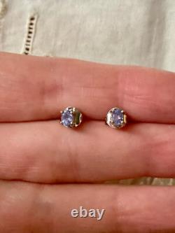 Anciennes Boucles D'oreilles Or Blanc Argent Massif -tanzanites Véritables