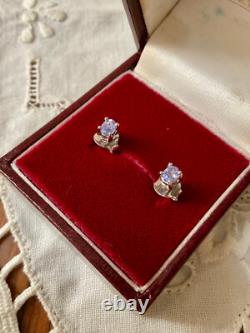 Anciennes Boucles D'oreilles Or Blanc Argent Massif -tanzanites Véritables
