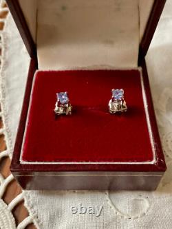 Anciennes Boucles D'oreilles Or Blanc Argent Massif -tanzanites Véritables