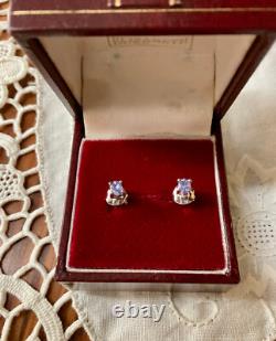 Anciennes Boucles D'oreilles Or Blanc Argent Massif -tanzanites Véritables