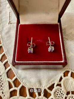 Anciennes Boucles D'oreilles Or Blanc Argent Massif -tanzanites Véritables