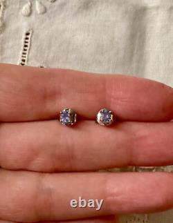 Anciennes Boucles D'oreilles Or Blanc Argent Massif -tanzanites Véritables