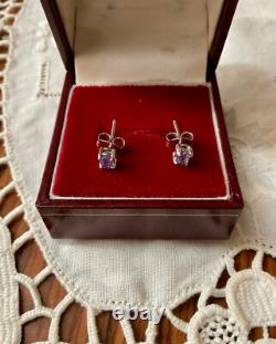 Anciennes Boucles D'oreilles Or Blanc Argent Massif -tanzanites Véritables
