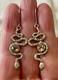 Anciennes Boucles D'oreilles Serpent Argent Massif Citrines Ciselures