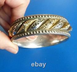 Antique Ancient Solid Silver And Gold Bijou Ancien Bracelet Argent Et Or Massif