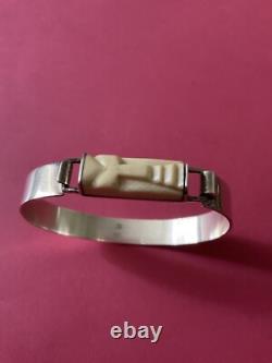 Art Déco Créateur Rare Bracelet Ouvrant Ancien Argent Massif, Sculpté, Poinçon
