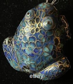 Art d'asie pendentif ancien grenouille Émaux cloisonnés argent massif vermeil