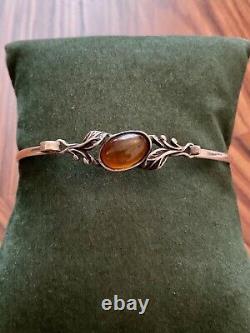 Art deco AMBRE, ARGENT MASSIF, BEAU BRACELET OUVRANT ANCIEN, POINÇON