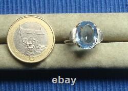 B28 Très Jolie Bague Ancienne Argent Massif Topaze Bleu Art Deco Lot Bijou