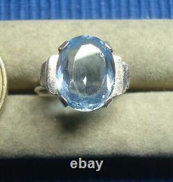 B28 Très Jolie Bague Ancienne Argent Massif Topaze Bleu Art Deco Lot Bijou