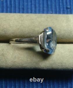 B28 Très Jolie Bague Ancienne Argent Massif Topaze Bleu Art Deco Lot Bijou