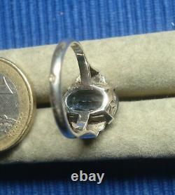 B28 Très Jolie Bague Ancienne Argent Massif Topaze Bleu Art Deco Lot Bijou