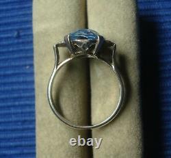 B28 Très Jolie Bague Ancienne Argent Massif Topaze Bleu Art Deco Lot Bijou