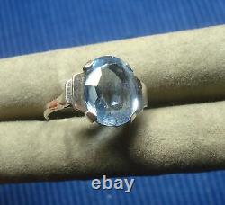 B28 Très Jolie Bague Ancienne Argent Massif Topaze Bleu Art Deco Lot Bijou